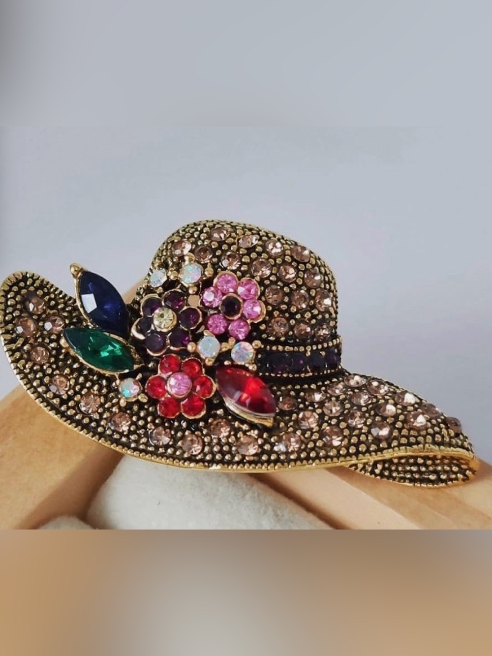 Lucky Brand Multicolor Crystal Hat Brooch - Red, Green, Blue, Pink, Purple, Gold